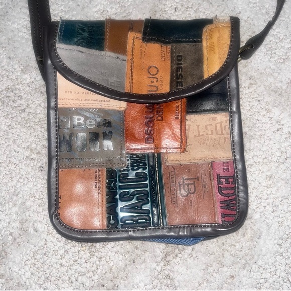 Vintage Patchwork Leather Messenger Bag with Flap Closure - Picture 1 of 3
